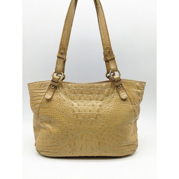 BRAHMIN Collette croc embossed leather satchel shoulder bag - Vanilla/Beige - Picture 3 of 14